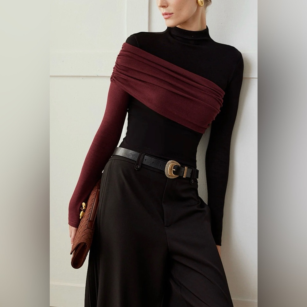 Commense Color Block Pleated Jersey Slim Top